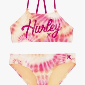 Hurley Girls Flounce Bikini 2-Piece Swimsuit Hyper Pink New With Tags Size M!